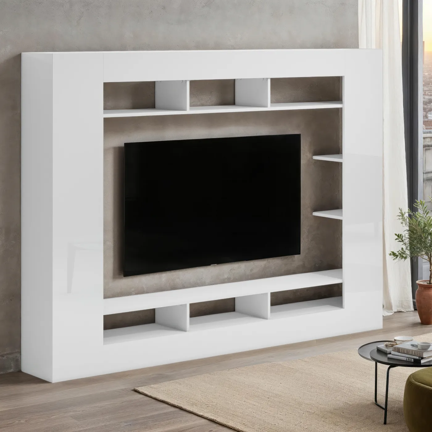 Parete Attrezzata Porta TV Bianca 216 cm Kappesberg