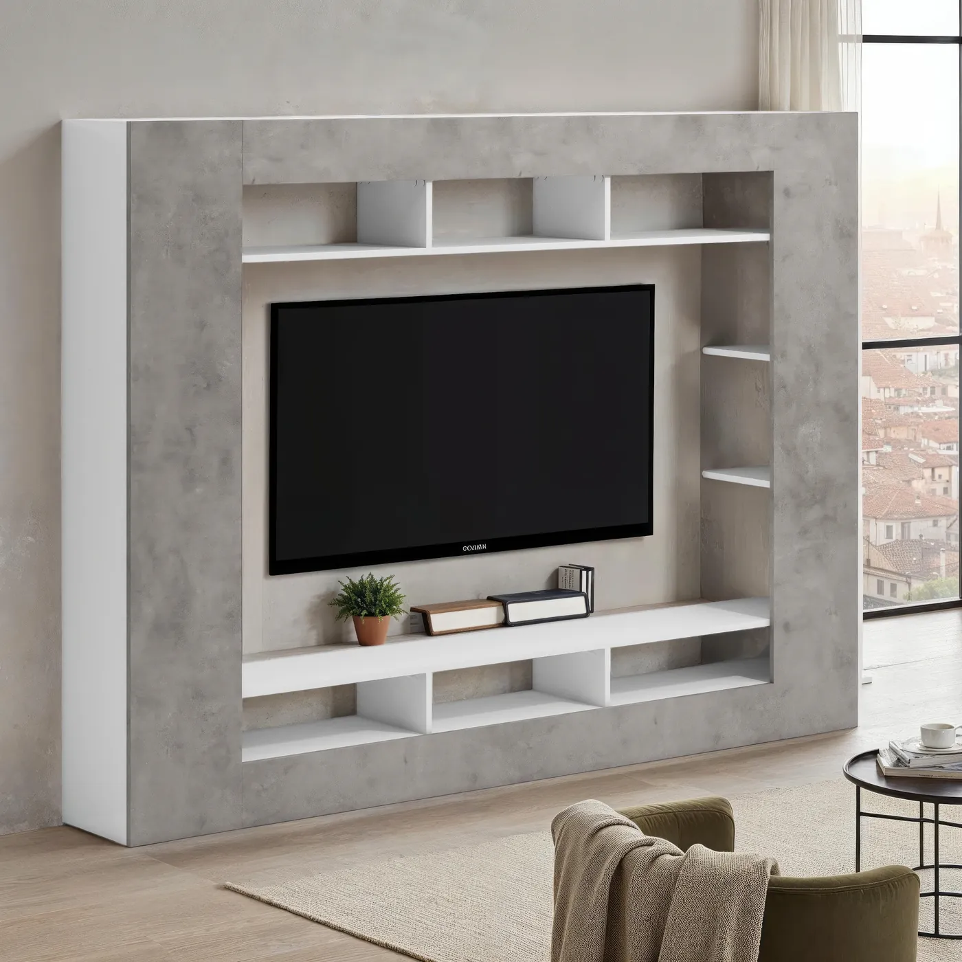 Parete Attrezzata Porta TV Bianco Cemento Kappesberg